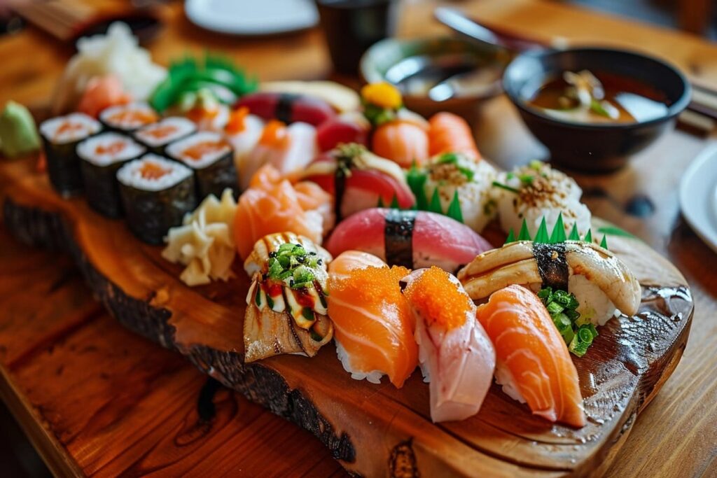 A beautifully arranged sushi platter in a high-end Japanese restaurant - Best sushi in Winnipeg