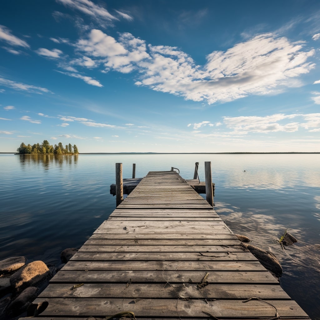 A dock on lake Winnipeg, Manitoba, beyond Winnipeg