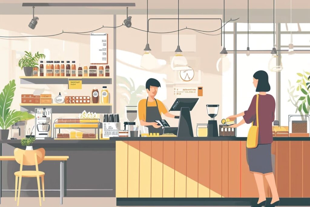 An illustration of a person paying at a Cafe