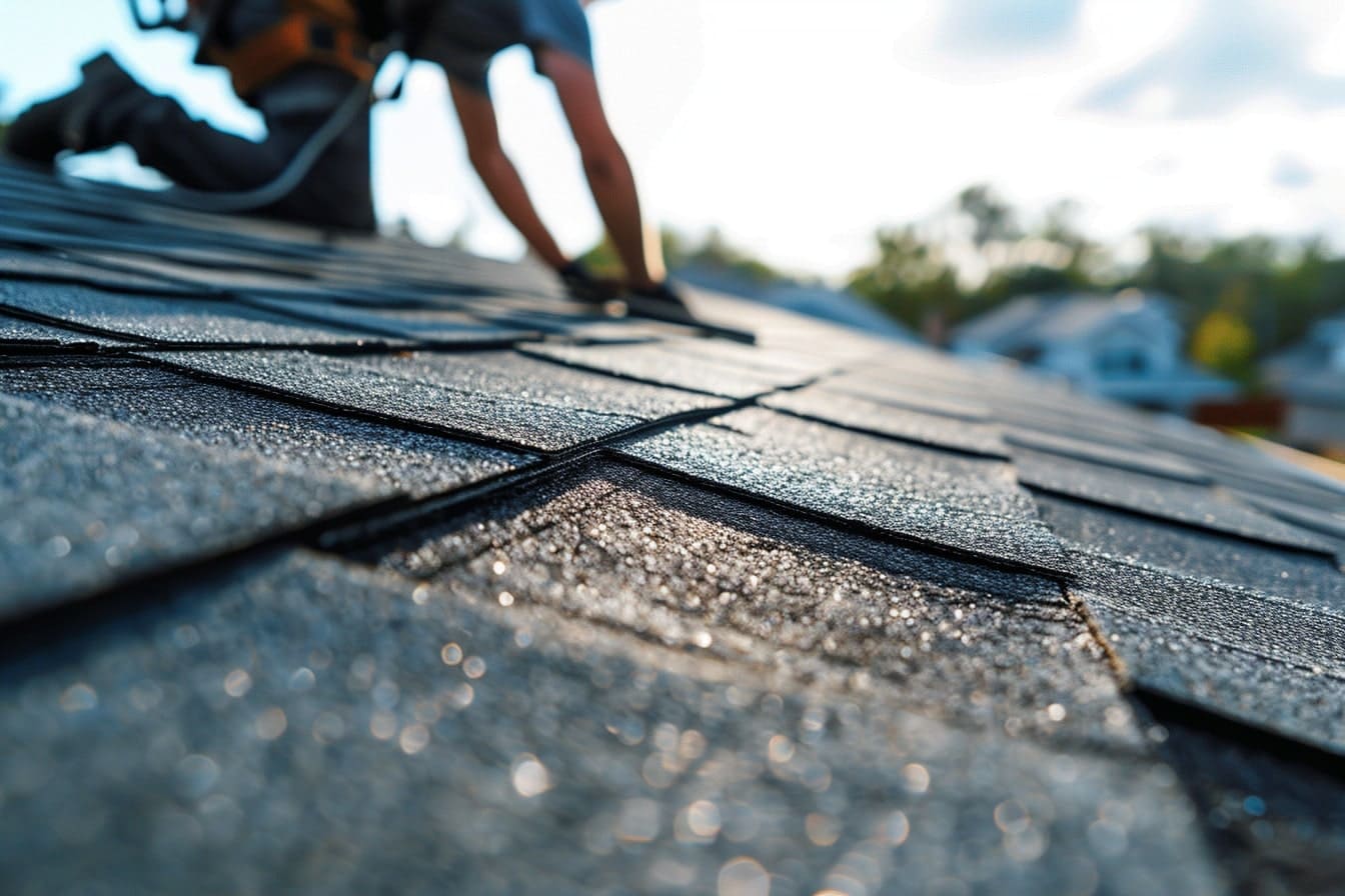 A photo of a roofer installing a new roof in Winnipeg