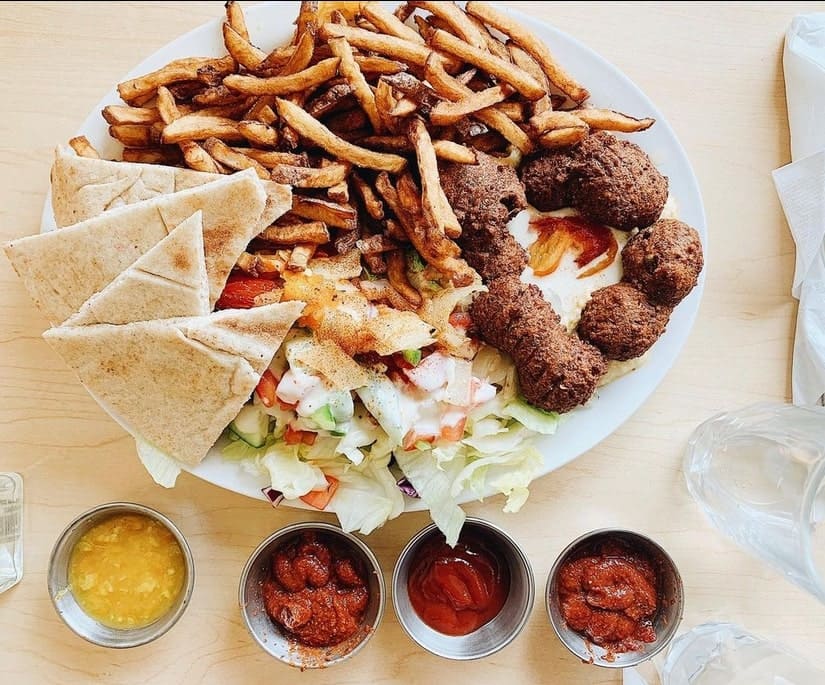 A photo of a falafel dish from Falafel Place in Winnipeg, great vegan place