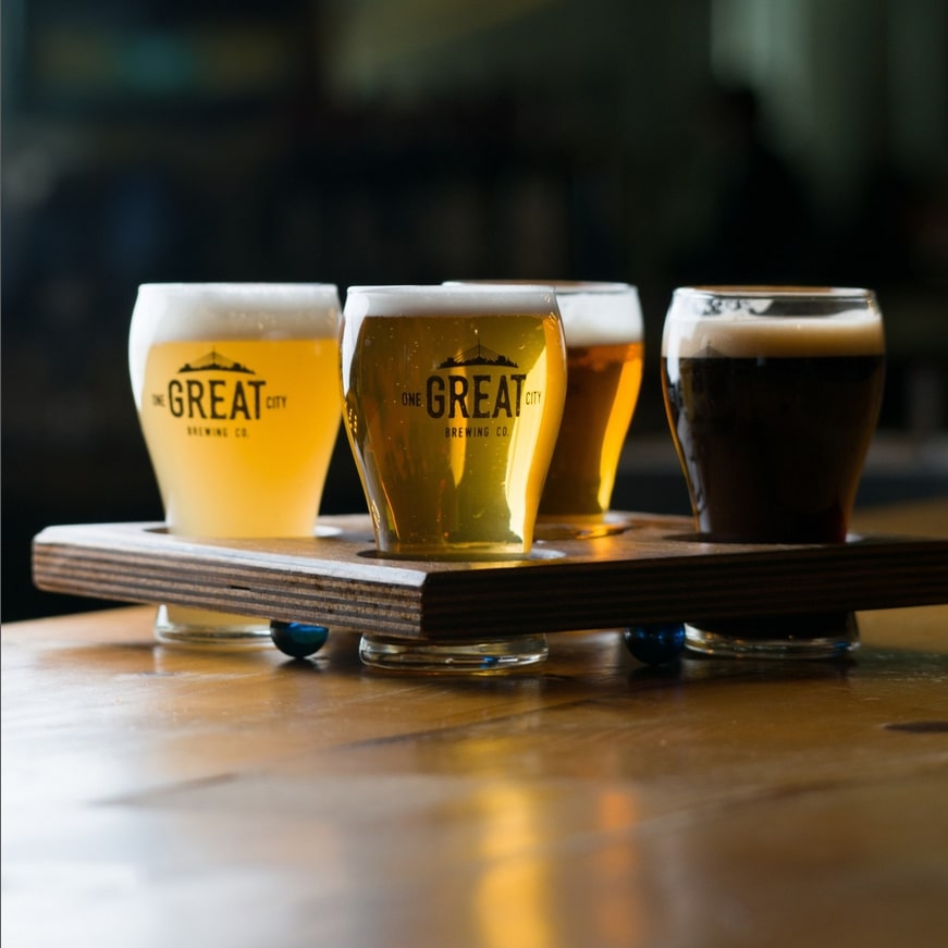 A photo of several glasses of beer from One Great City Brewing Co. in Winnipeg